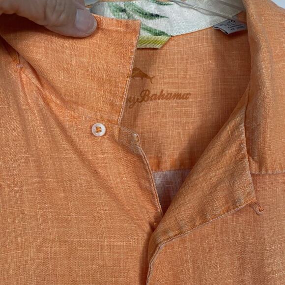 Tommy Bahama 100% Linen Shirt Men’s XXL Orange Short Sleeve Loop Collar Tropical - Picture 8 of 13
